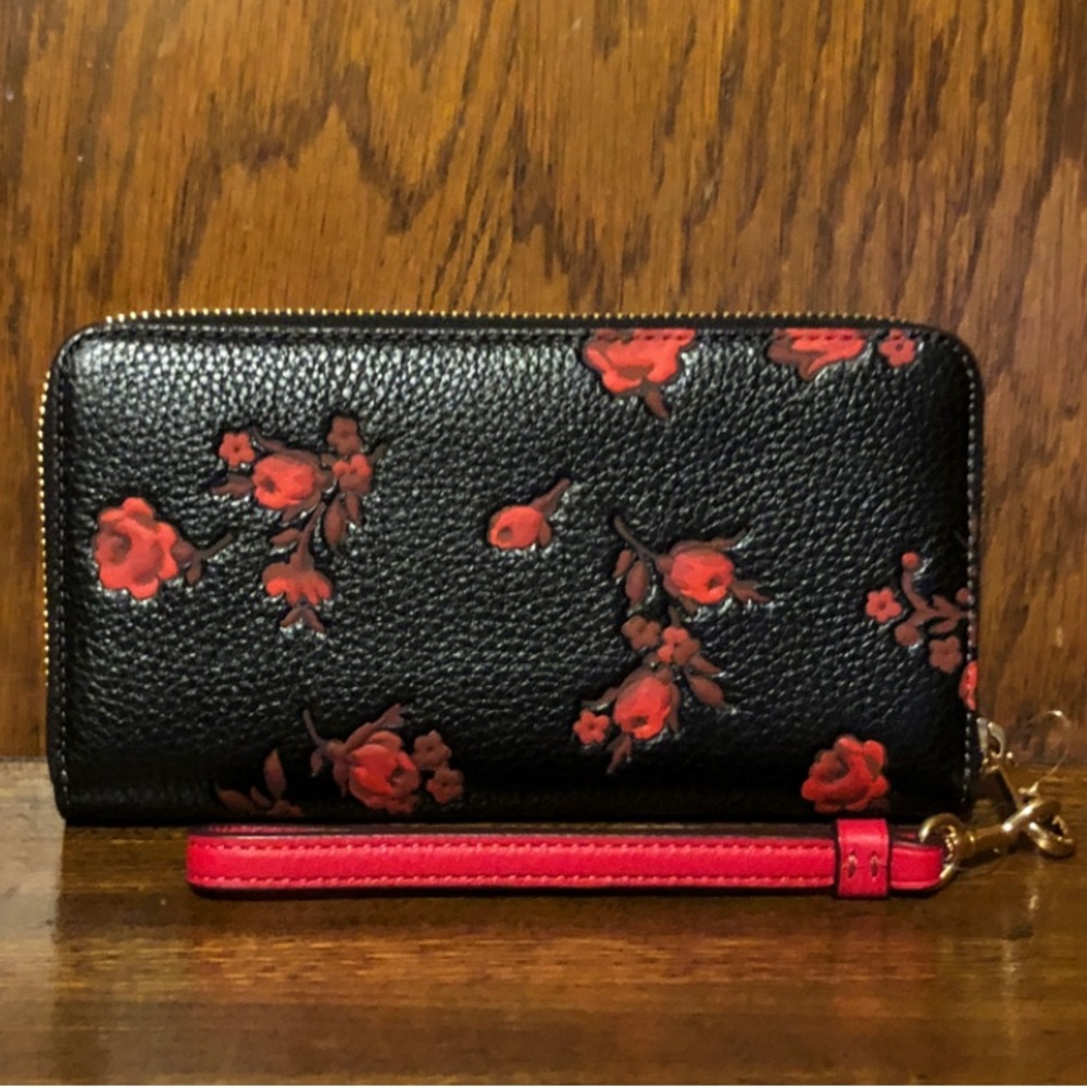 NWT-Coach-Long Zip Around Continental Wallet-Roses🌹Floral-Black & Red-$318 - Picture 3 of 12
